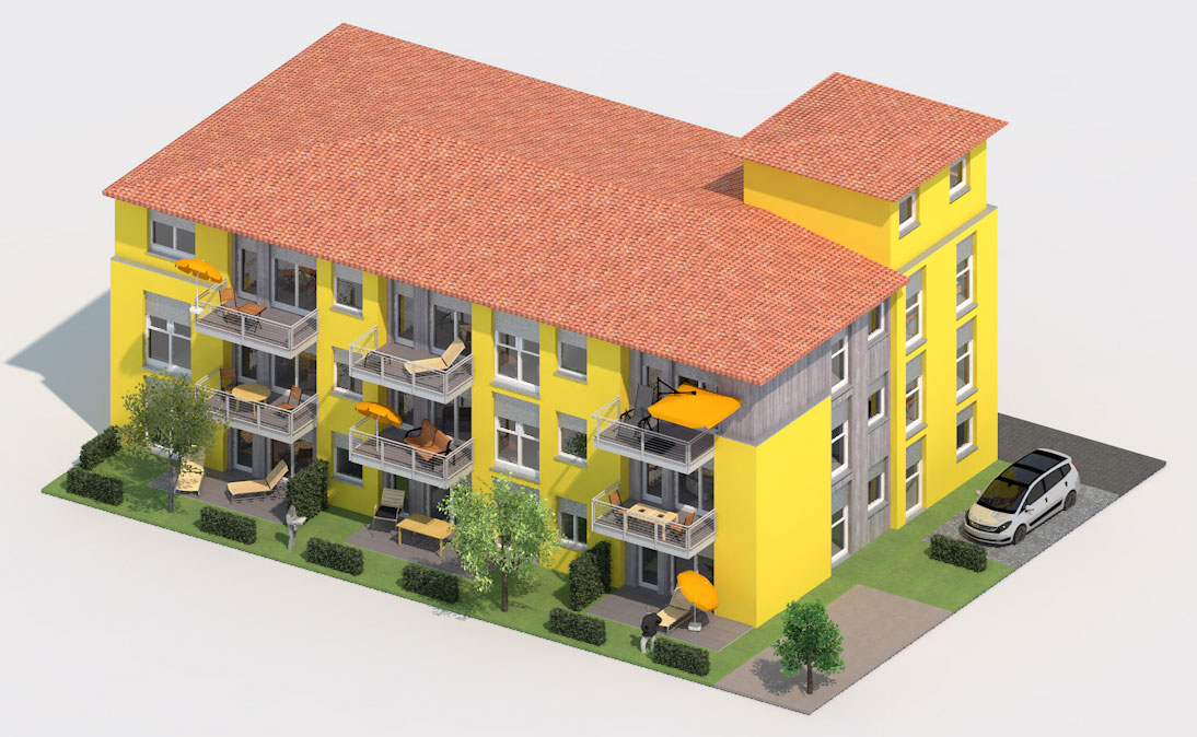 Mehrfamilienhaus in Allplan visualisiert von Cordula Gerber